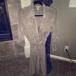 Long button up olive green dress w camisole